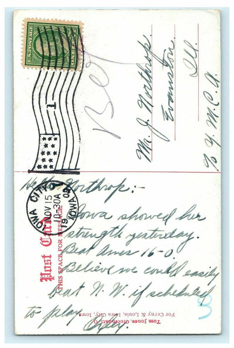 1909 Postmark Young Men's Christian Association, Iowa City, Iowa IA Postcard