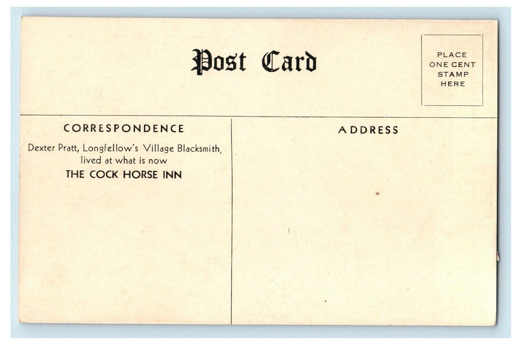 Dexter Pratt's Smithy Blacksmith Cock Horse Inn Cambridge Massachusetts Postcard