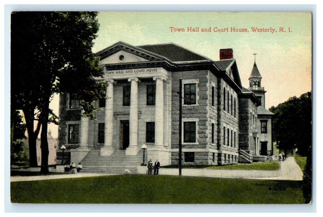 1912 Town Hall and Court House, Westerly, Rhode Island RI Antique Postcard