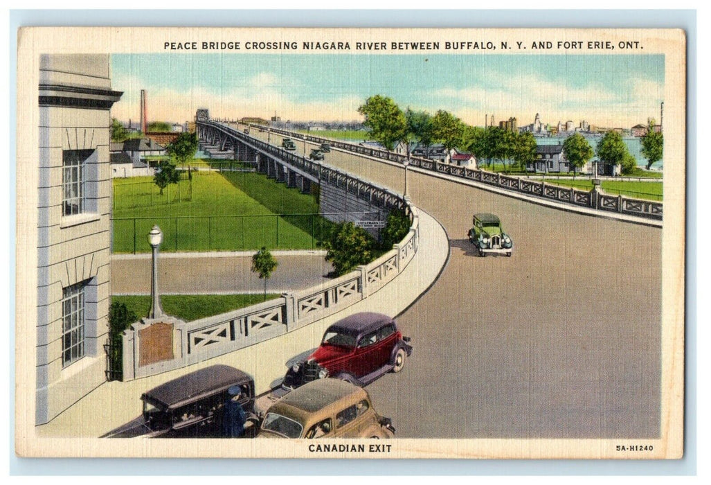 Peace Bridge Crossing Niagara River Buffalo NY Fort Erie Ontario Canada Postcard