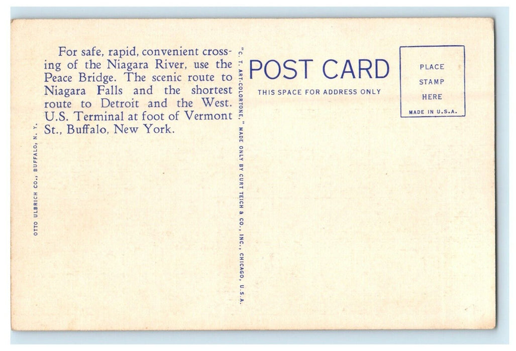 Peace Bridge Crossing Niagara River Buffalo NY Fort Erie Ontario Canada Postcard