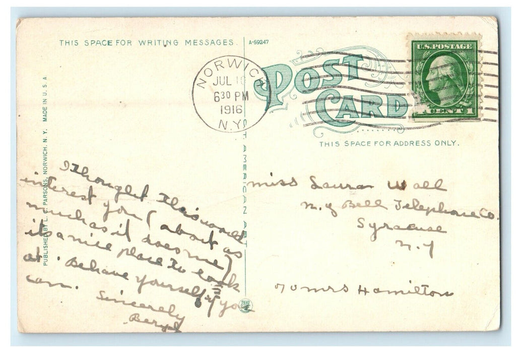 1916 High School Building Street View Norwich New York NY Antique Postcard