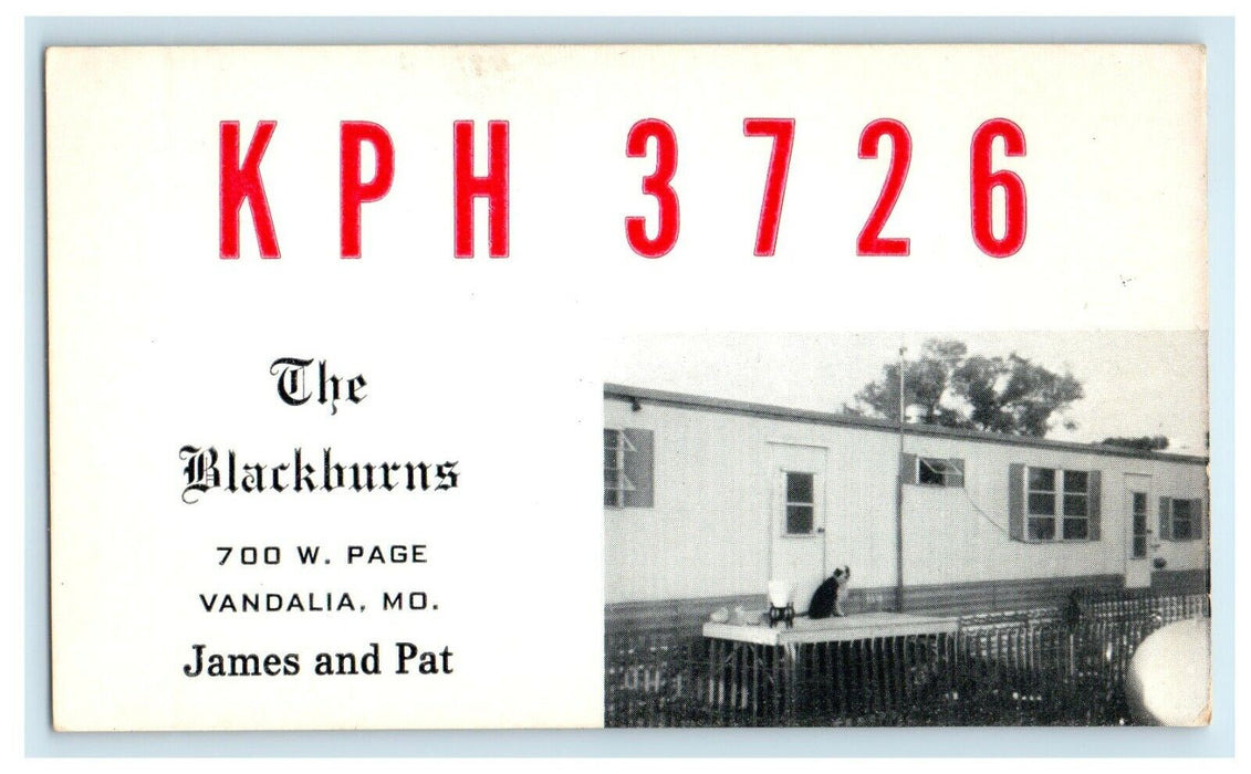 QSL Ham Radio KPH3726 Blackburns 700 Page Vandalia MO Trailer Dog Postcard