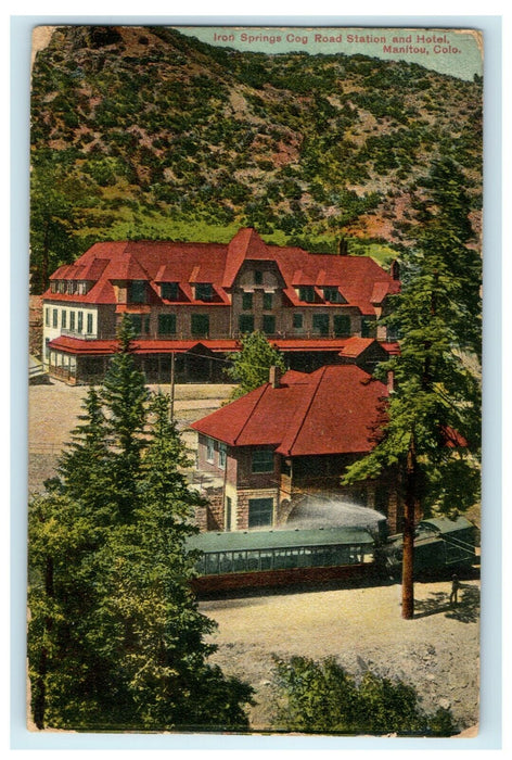 1910 Iron Springs Cog Road Station Hotel Manitou Colorado CO Depot Postcard
