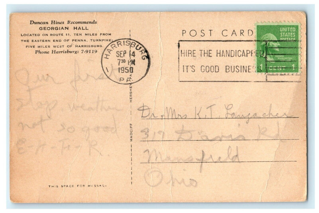 1950 Georgian Hall House Guest Camp Hill Harrisburg Pennsylvania PA Postcard