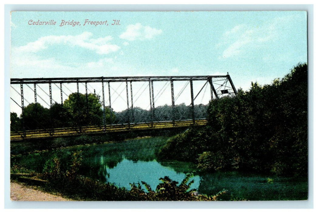 1911 Trees and River Cedarville Bridge, Freeport Illinois IL. Postcard