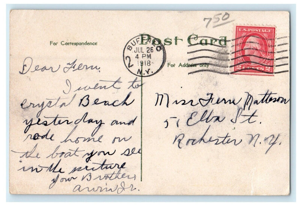 1918 Swimming Crystal Beach Canada Steamer Ship Posted Antique Postcard