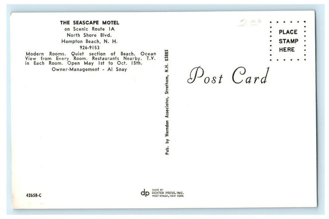 The Seascape Motel Roadside Car Hampton Beach New Hampshire NH Postcard