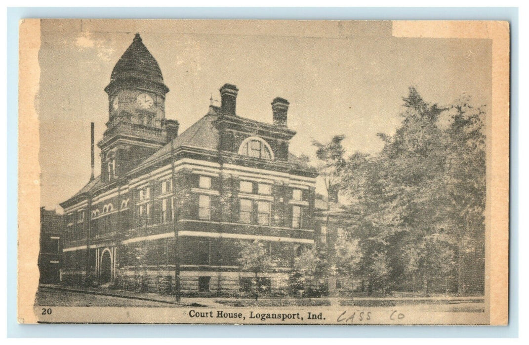 1901 Building with Clock, Court House, Logansport Indiana IN Antique Postcard