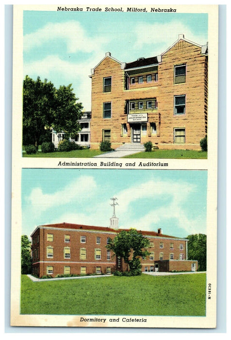 Trade School Dorm Cafeteria Building And Auditorium Milford Nebraska NA Postcard