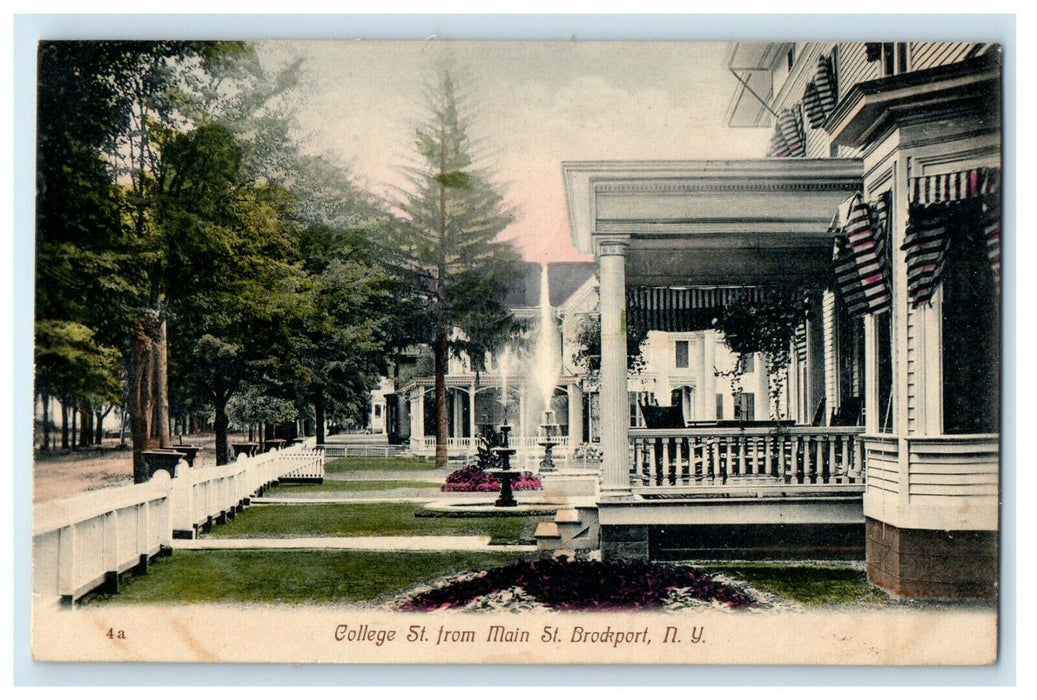 1910 College St. From Main Street View Fountain Brockport New York NY Postcard