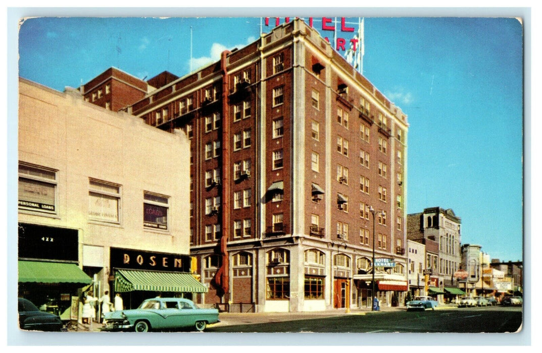 1960 Elkhart IN. South Main Street and Hotel Elkhart Indiana IN Postcard