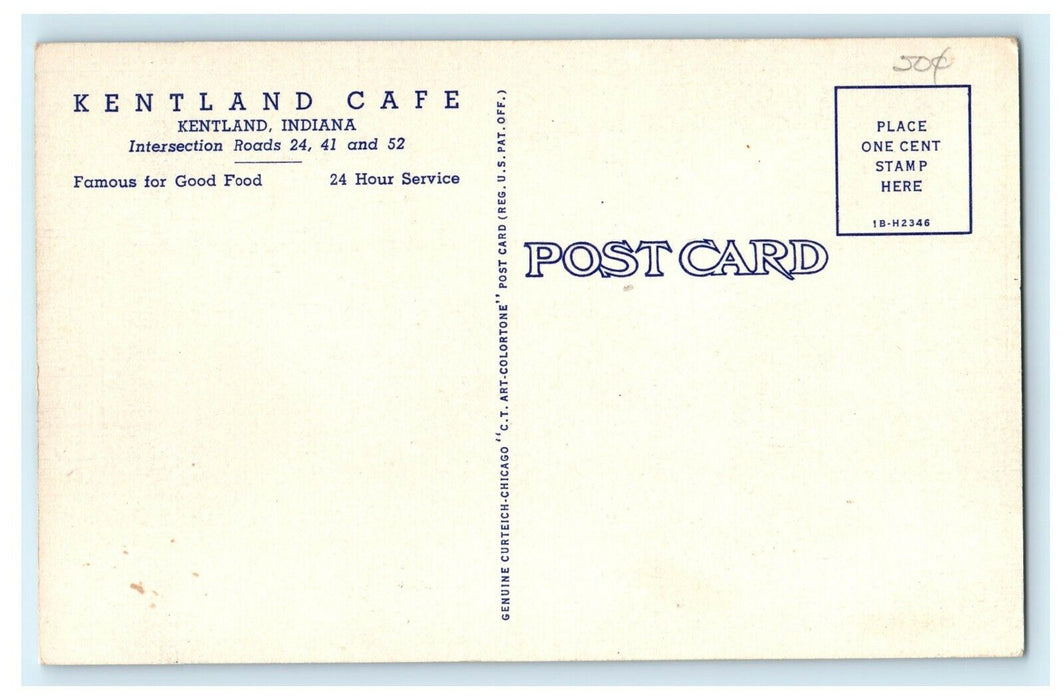 Kentland Cafe Restaurant Intersection Roads Indiana IN Postcard