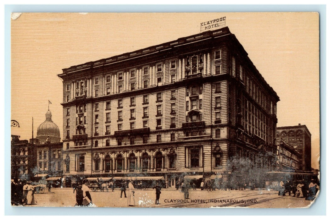 1941 Scene in front of Claypool Hotel, Indianapolis IN Vintage Postcard
