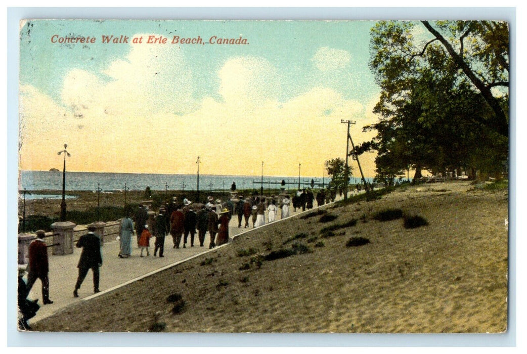 1912 Concrete Walk At Erie Beach Canada, Buffalo NY Posted Antique Postcard