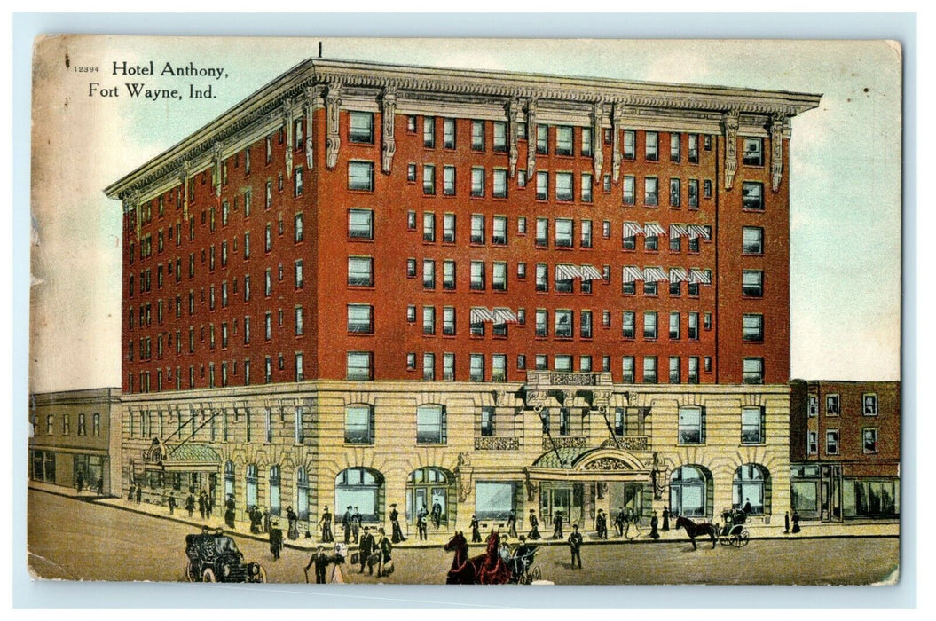 1912 People and Carriage Scene Hotel Anthony, Fort Wayne, Indiana IN Postcard