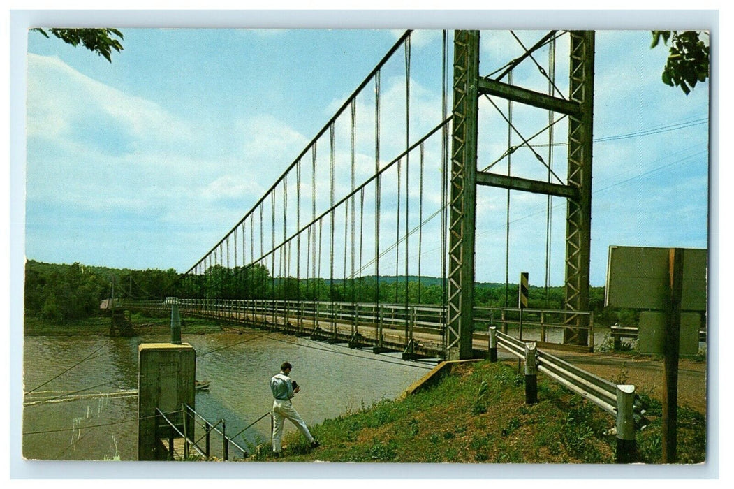 Swinging Bridge Osaga River West Edge Warsaw Missouri MO Vintage Postcard