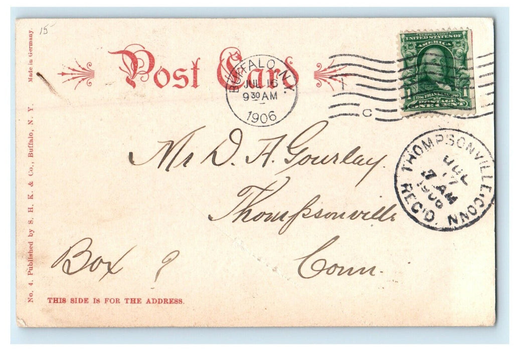 1906 Main Street View Business Center Trolley Train Buffalo New York NY Postcard