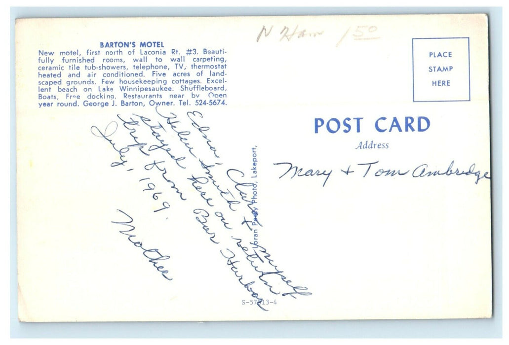 c1960’s Barton's Motel Laconia New Hampshire NH Unposted Vintage Postcard