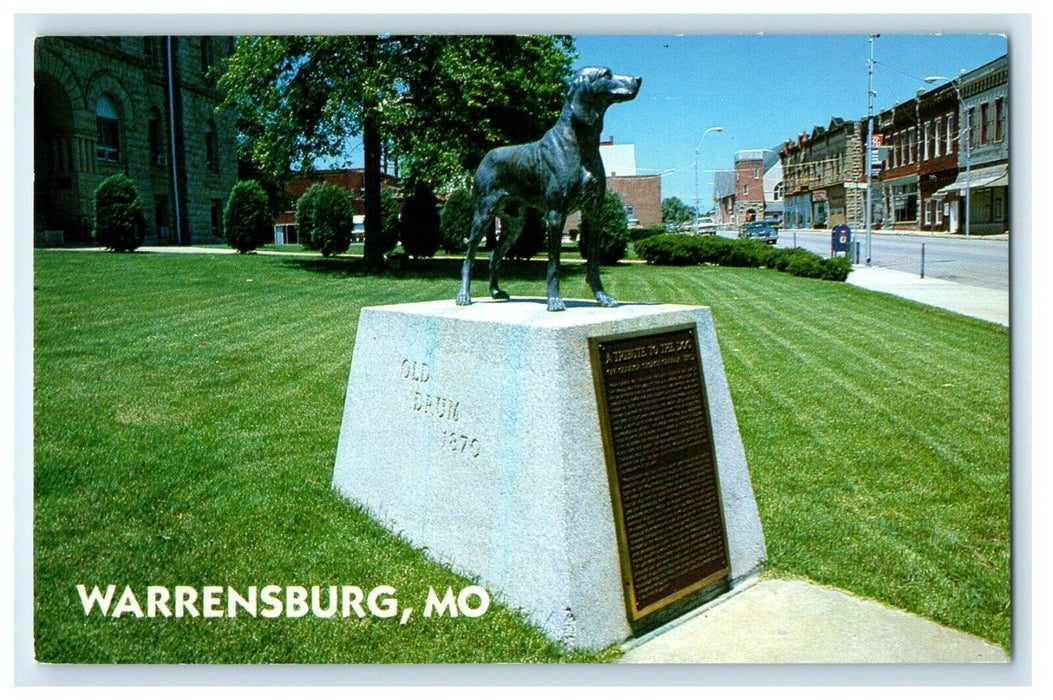 View Of The Old Drum Dog Statue Warrensburg Missouri MO Vintage Postcard