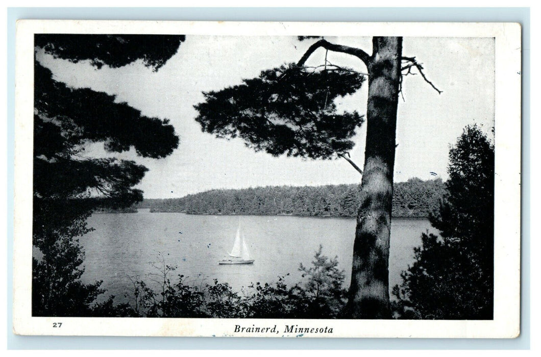 1949 Brainerd Minnesota MN Lake Sailboat Posted Vintage Postcard