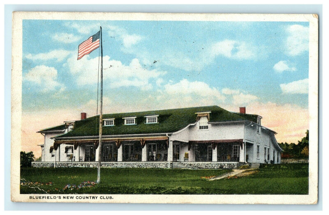 1920 New County Club American Flag Bluefield West Virginia Postcard RARE