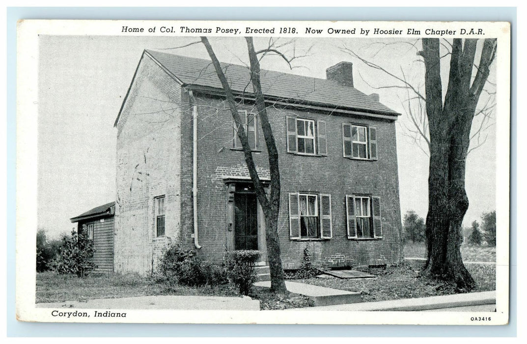 1910 Col. Thomas Posey Home In Corydon Indiana IN Antique Postcard
