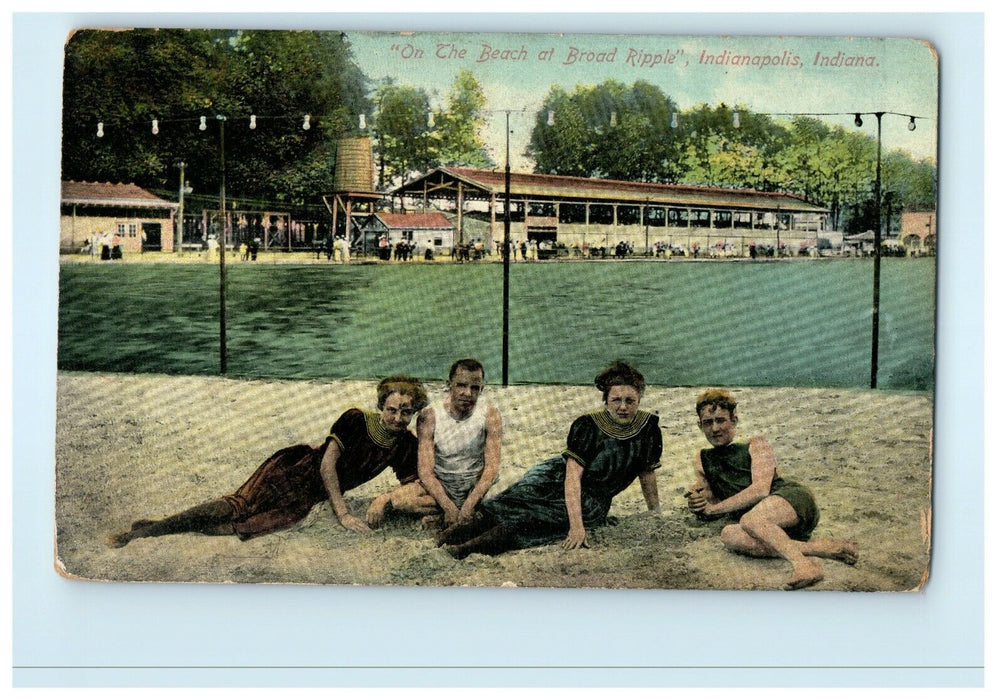 c1909 Letter to Eva On the Beach at Broad Ripple, Indianapolis, IN Postcard