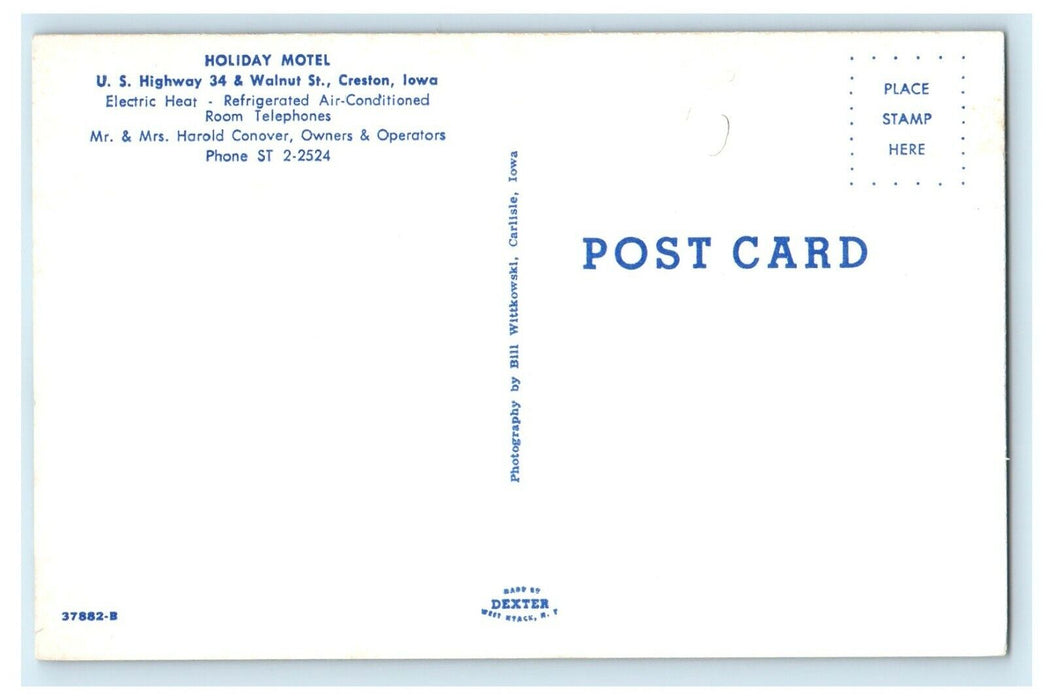 c1950's The Holiday Motel Cars St. Creston Iowa IA Unposted Vintage Postcard
