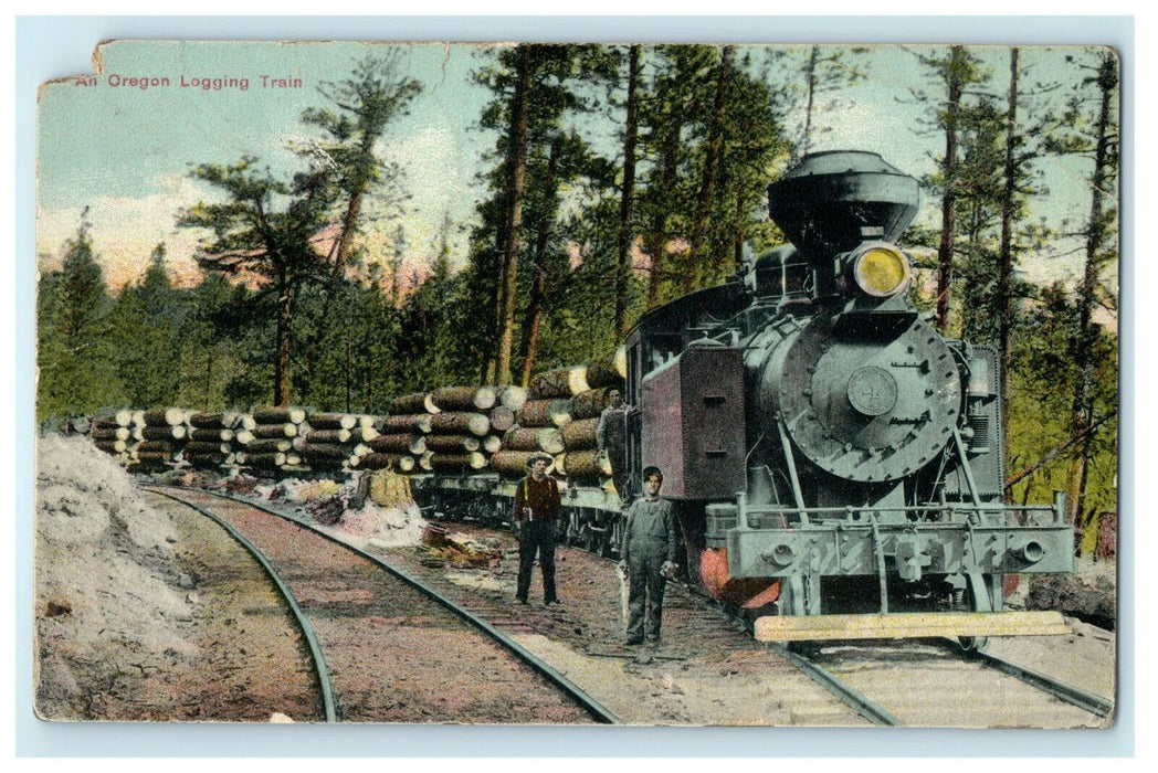 An Oregon Lagging Train Side-Tanker Steam Engine Railroad Portland Ohio Postcard