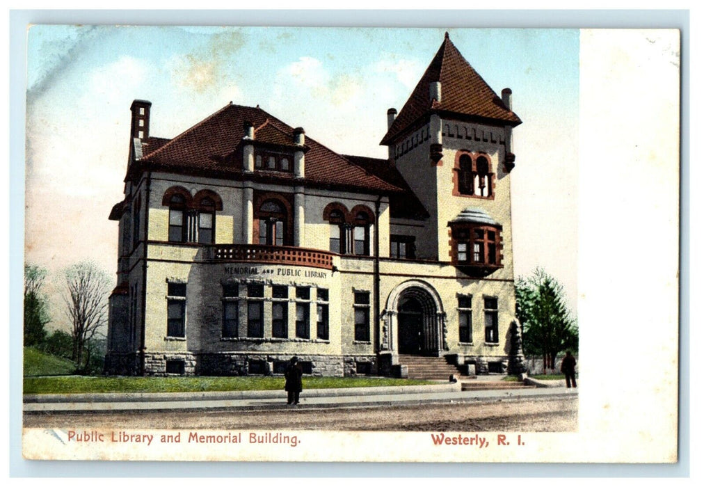 1905 Public Library and Memorial Building, Westerly Rhode Island RI Postcard