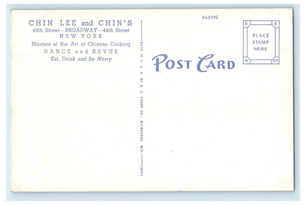 c1940s Chin Lee American and Chinese Restaurant, New York City NY Postcard
