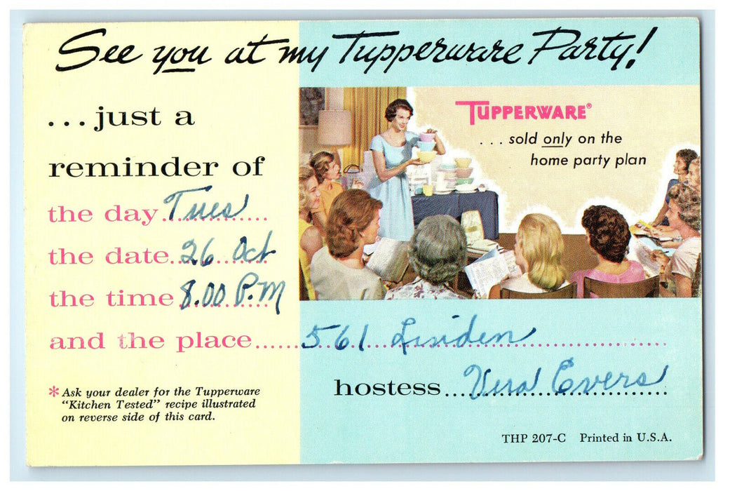 c1940s Girls Gathering, See you at my Tupperware Party! Advertising Postcard