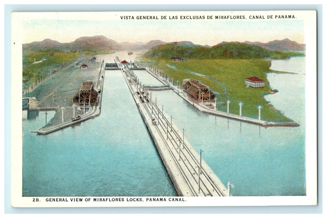 1910 General View of Miraflores Locks, Panama Canal Antique Postcard