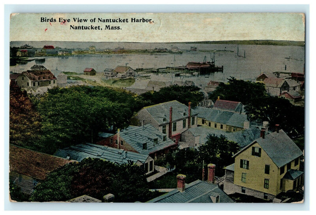c1914 Bird Eye View Nantucket Harbor Massachusetts MA Posted Antique Postcard