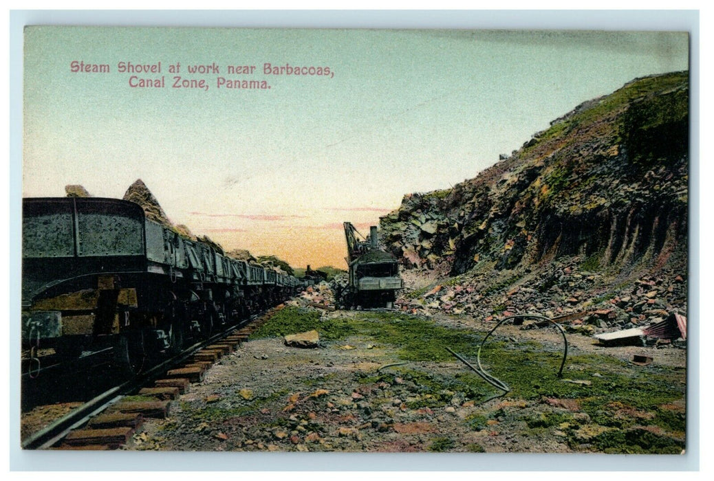 Steam Shovel At Work Near Barbacoas Train Railway Canal Zone Panama Postcard