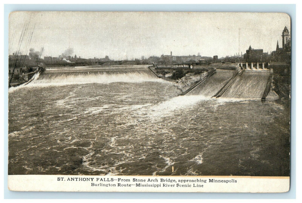 St Anthony Falls From Stone Arch Bridge Burlington Route Mississippi MS Postcard