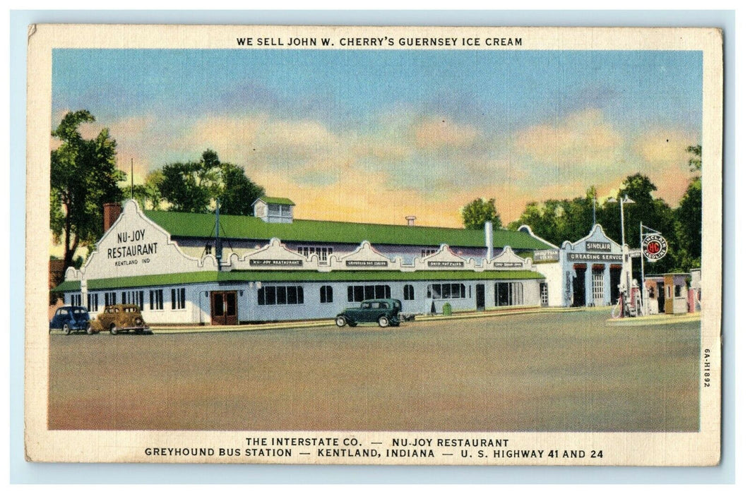 The Interstate Co. NU-Joy Restaurant Greyhound Station Kentland Indiana Postcard