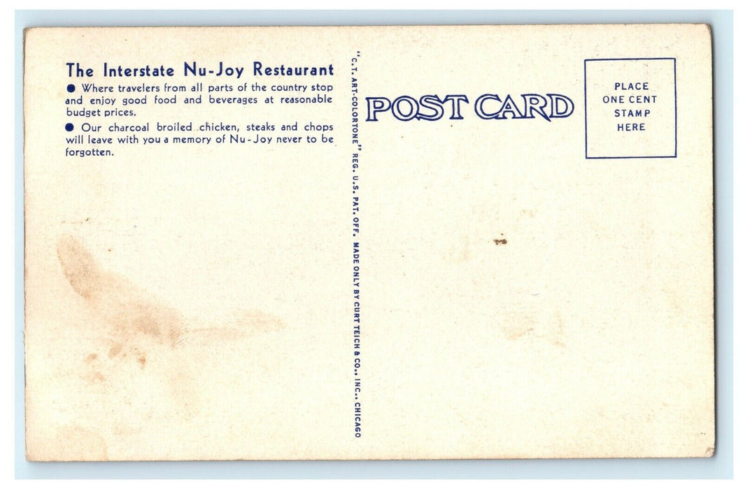 The Interstate Co. NU-Joy Restaurant Greyhound Station Kentland Indiana Postcard