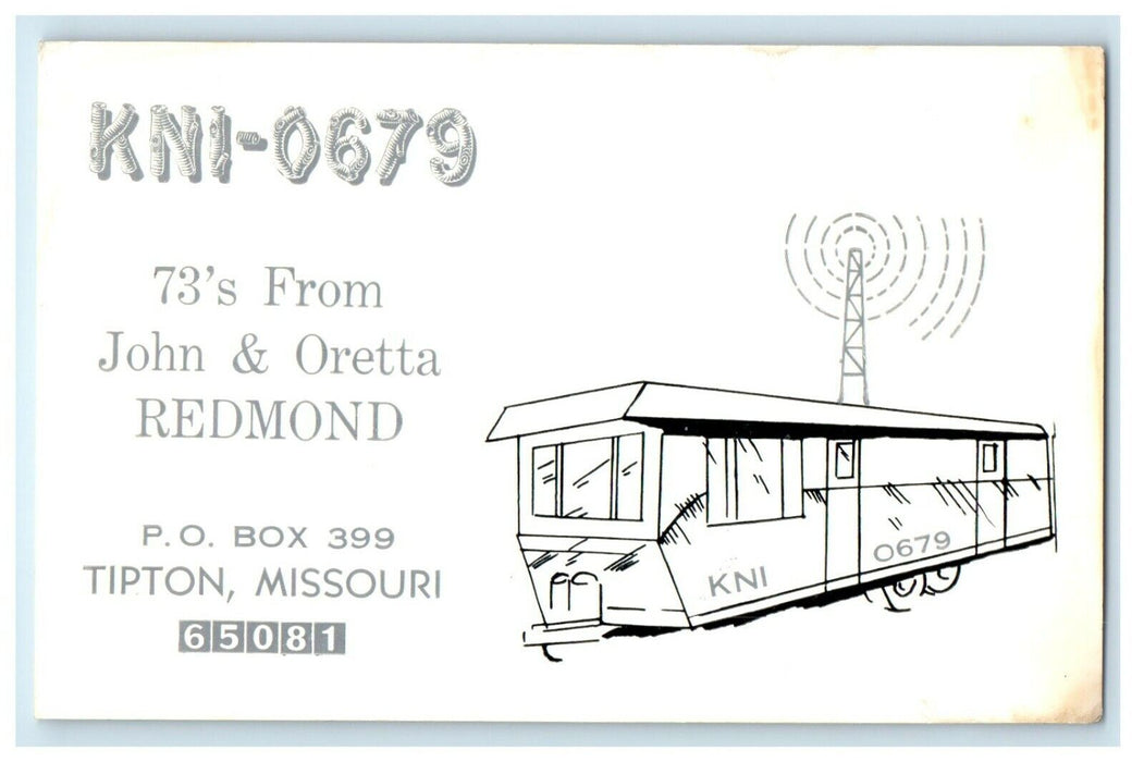 QSL Ham Radio KN1-0679 Trailer John Orreta Redmond Tipton Missouri MO Postcard