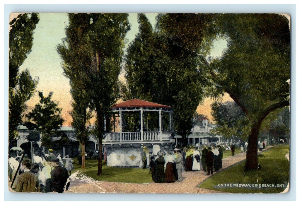 1917 On The Midway Gazebo People Erie Beach Ontario Canada Antique Postcard