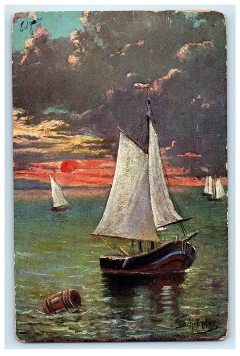 1906 Picture of a Three Boats Sailing in Sunset Brooklyn New York NY Postcard