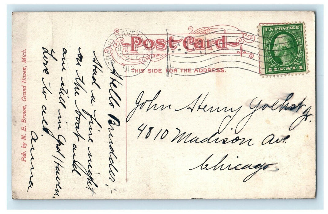 1911 Entering Grand Haven Michigan Chicago Boat Alabama MI Antique Postcard