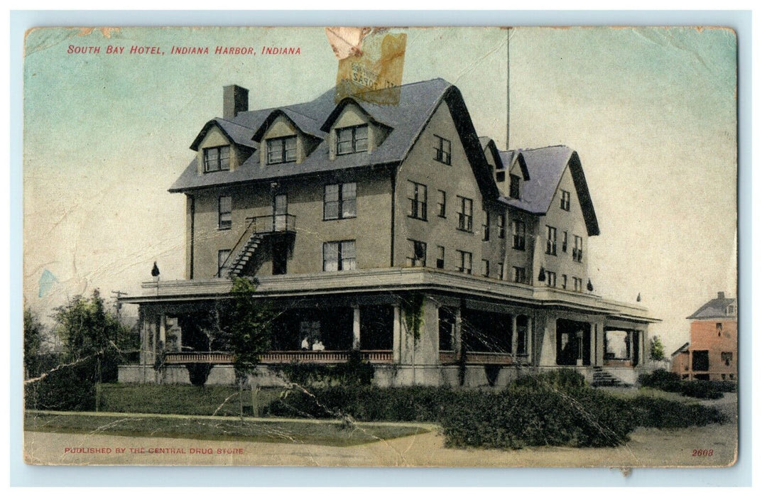 c1909 South Bay Hotel Indiana Harbor IN Antique Postcard
