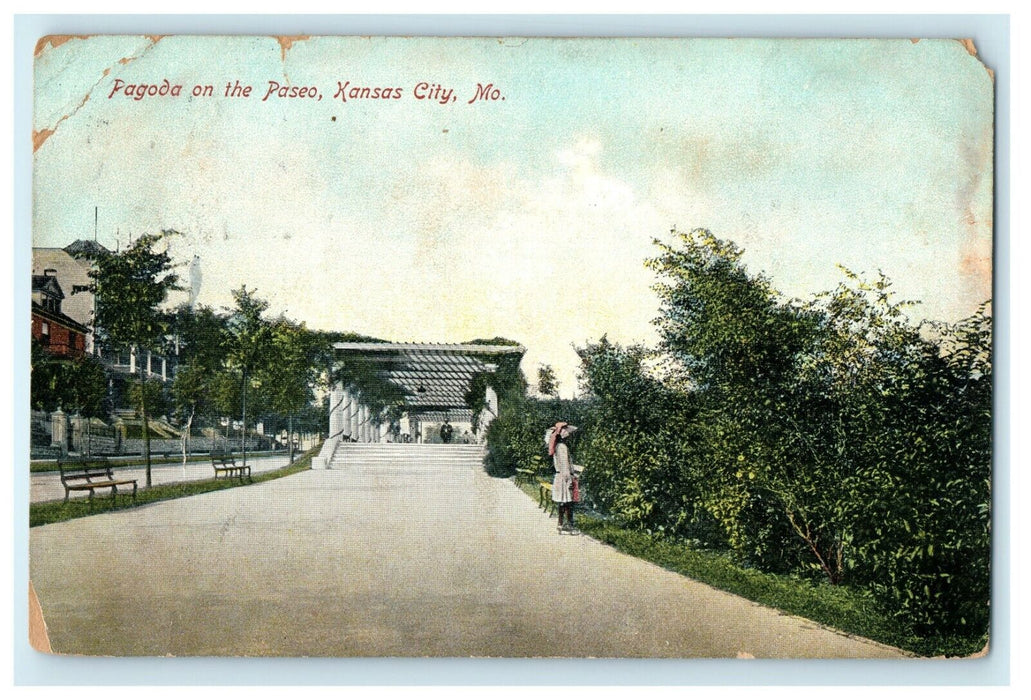 c1907 Pagoda On The Paseo Kansas City Missouri MO Posted Antique Postcard