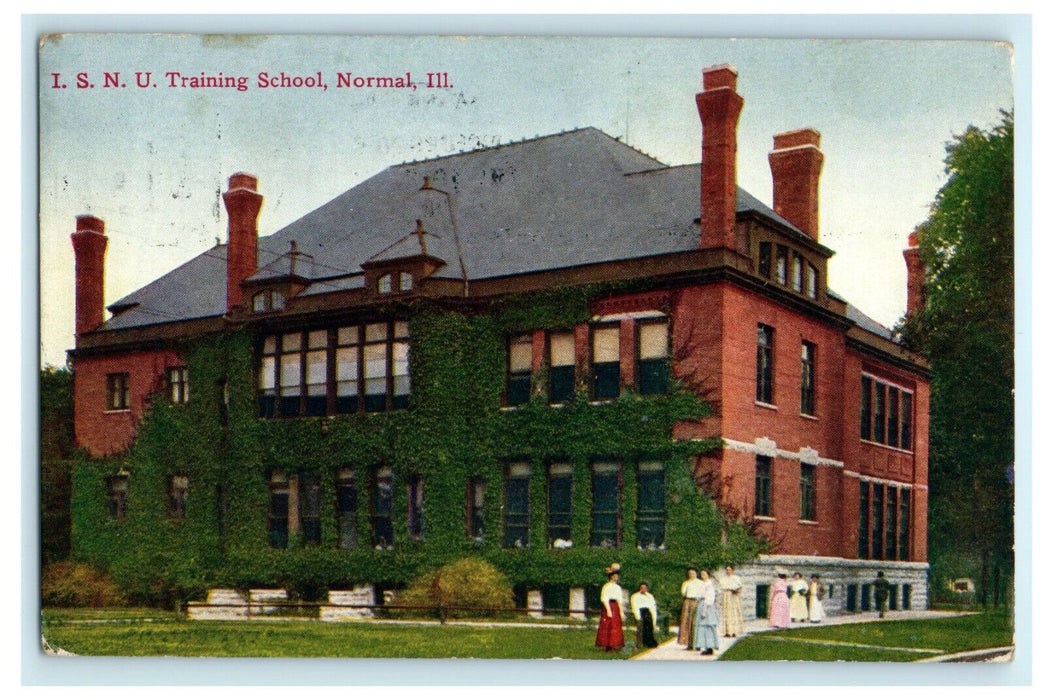 1908 Normal IL. People Outside I.S.N.U. Training School in IL Antique Postcard