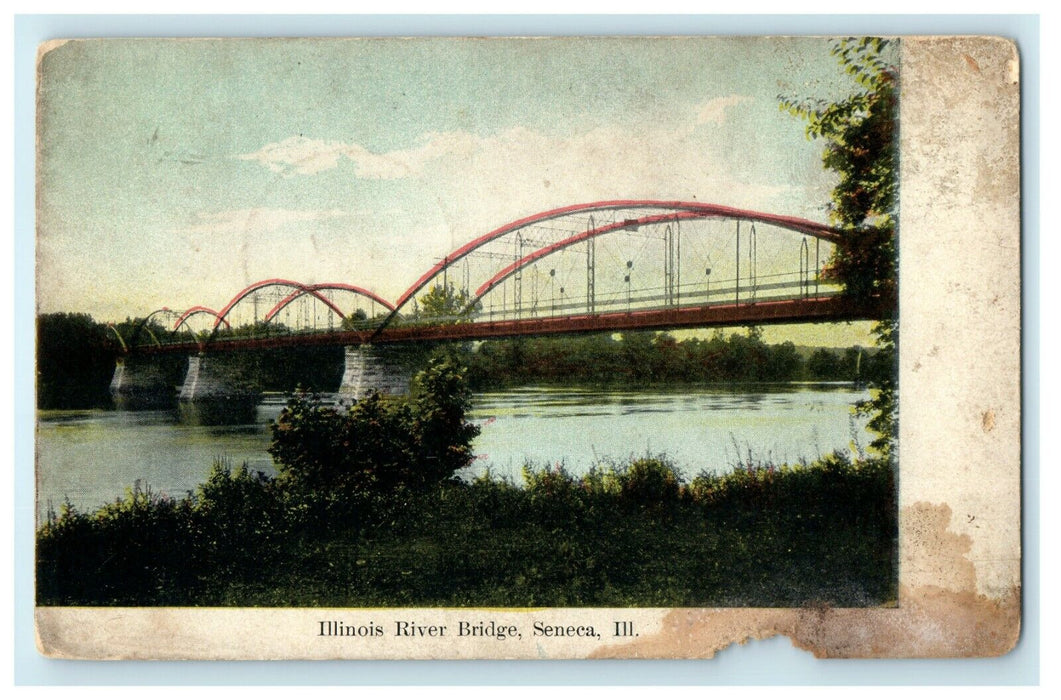 1908 View of Illinois River Bridge, Seneca, Illinois IL Germany Antique Postcard