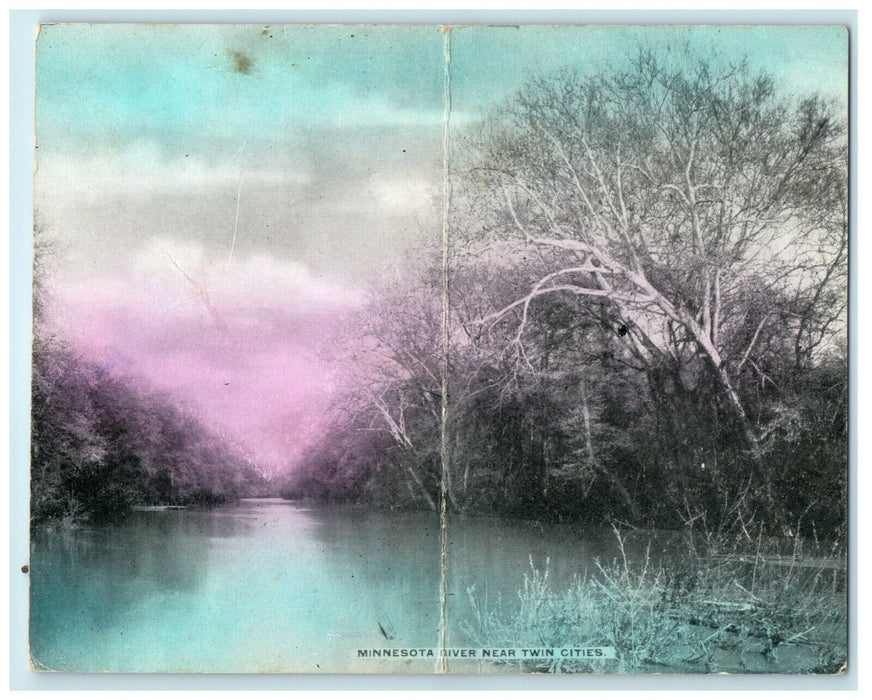 1910 Bi-Fold Panoramic Minnesota River Twin Cities Eden Prairie Posted Postcard