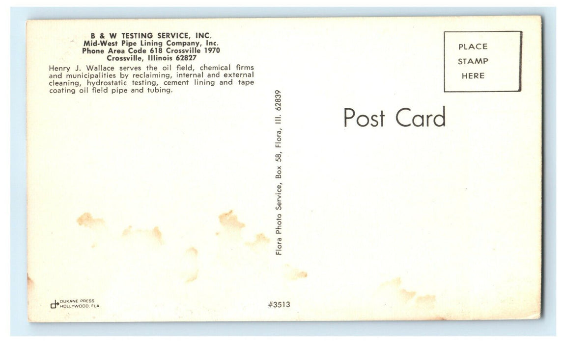 1940 Midwest Cement Pipe Lining Co Crossville, Illinois IL Postcard