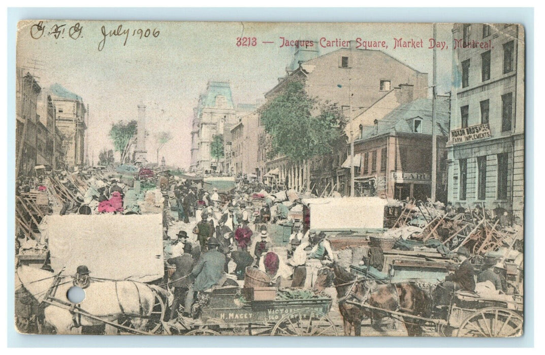 1906 Jacques Cartier Square, Market Day, Montreal Quebec Canada Postcard